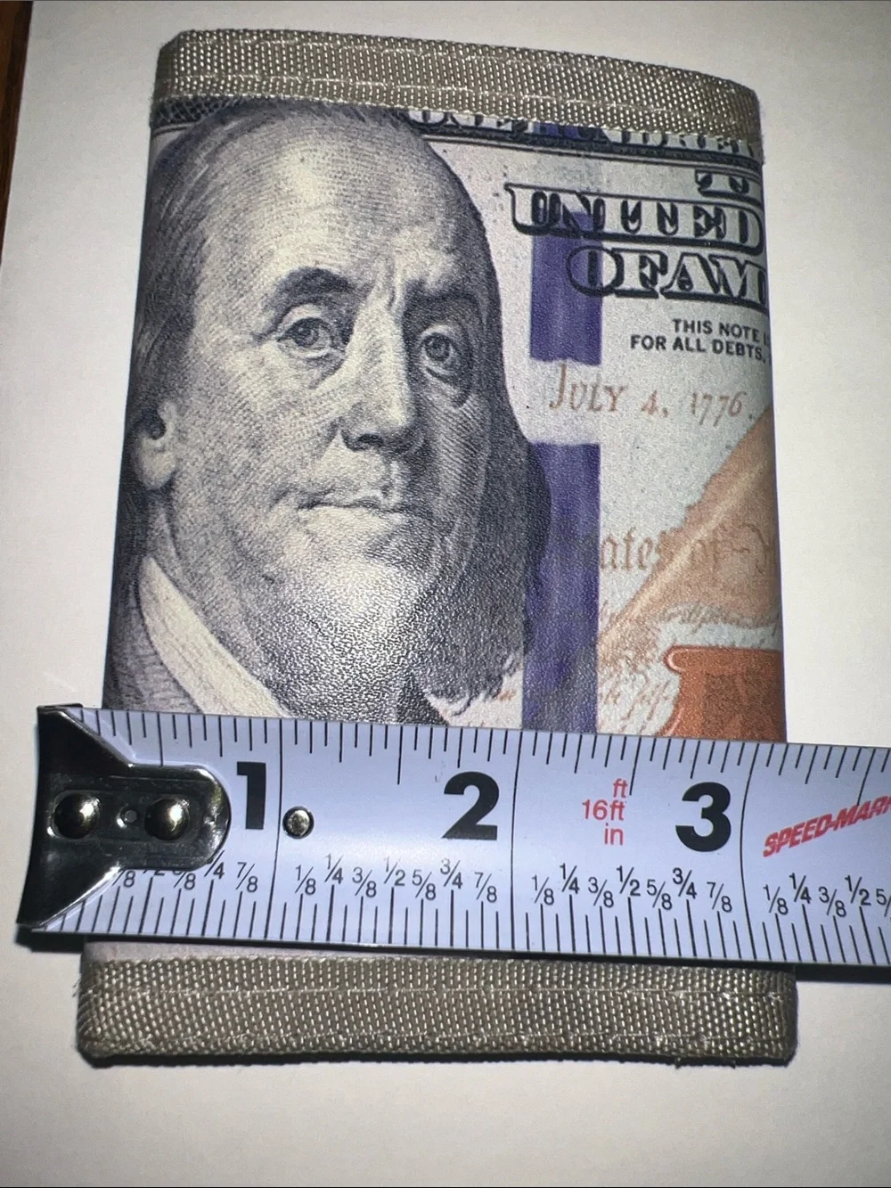 Benjamin Franklin Money Print Wallet - Beige Trim